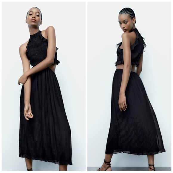 Zara RUFFLED PLEATED DRESS - Picture 1 of 11